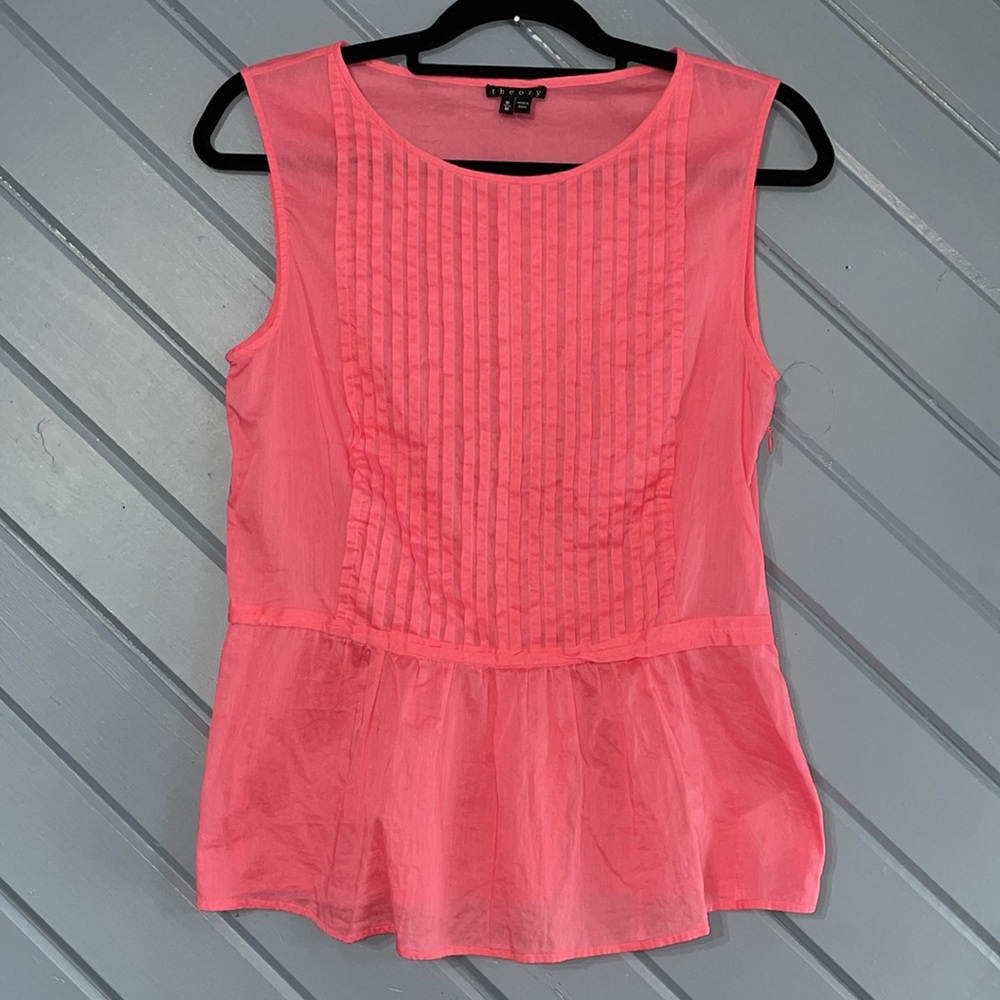Theory 100% Cotton Pink Sleeveless Peplum Blouse